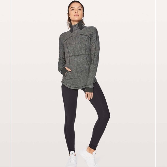 Lululemon Base Runner 1/2 Zip Heathered Herringbone Heathered Black size 10 - Picture 8 of 16